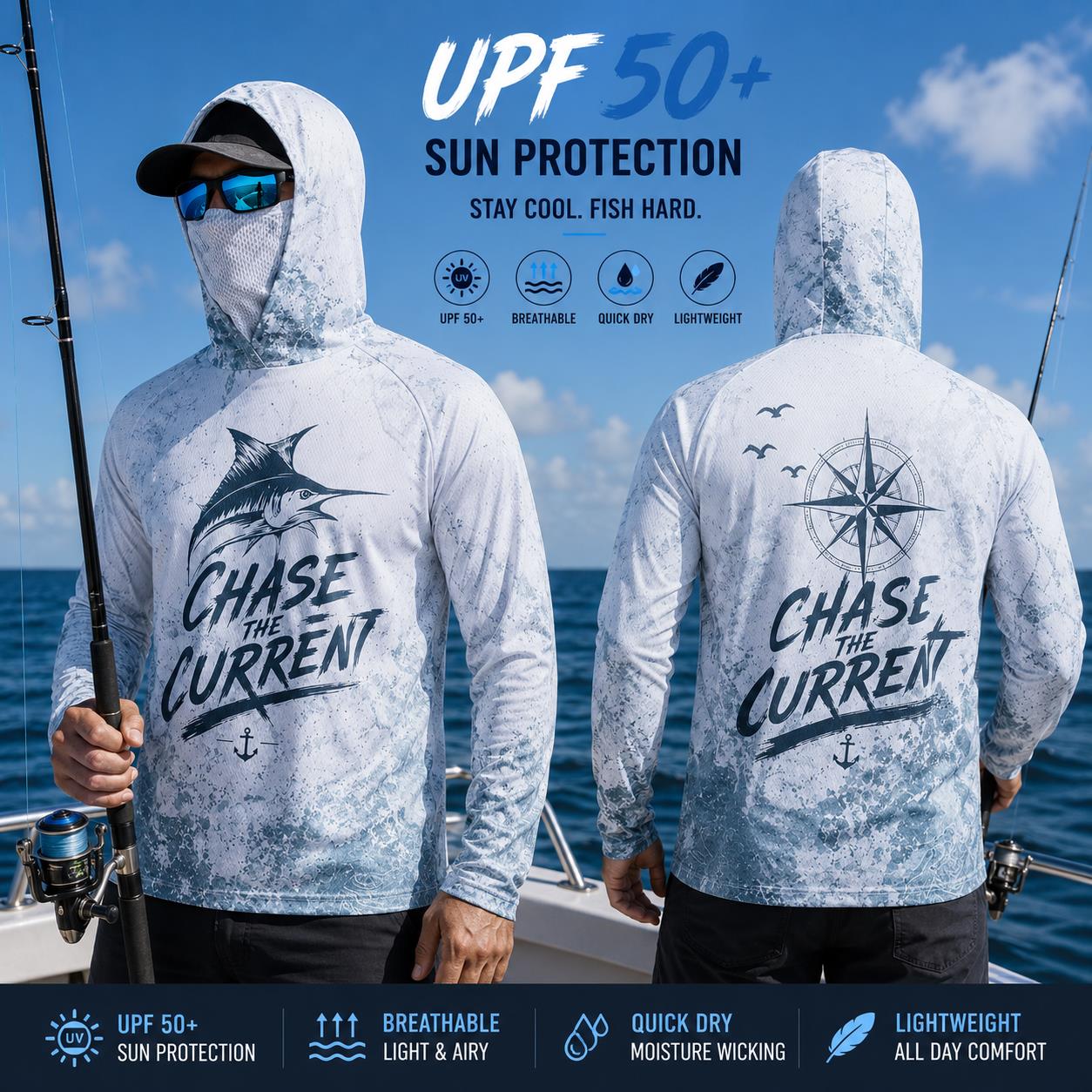 Fishing Hoodie Shirt Men Long  - Fishing Mask Sun Protection avaliação e preço