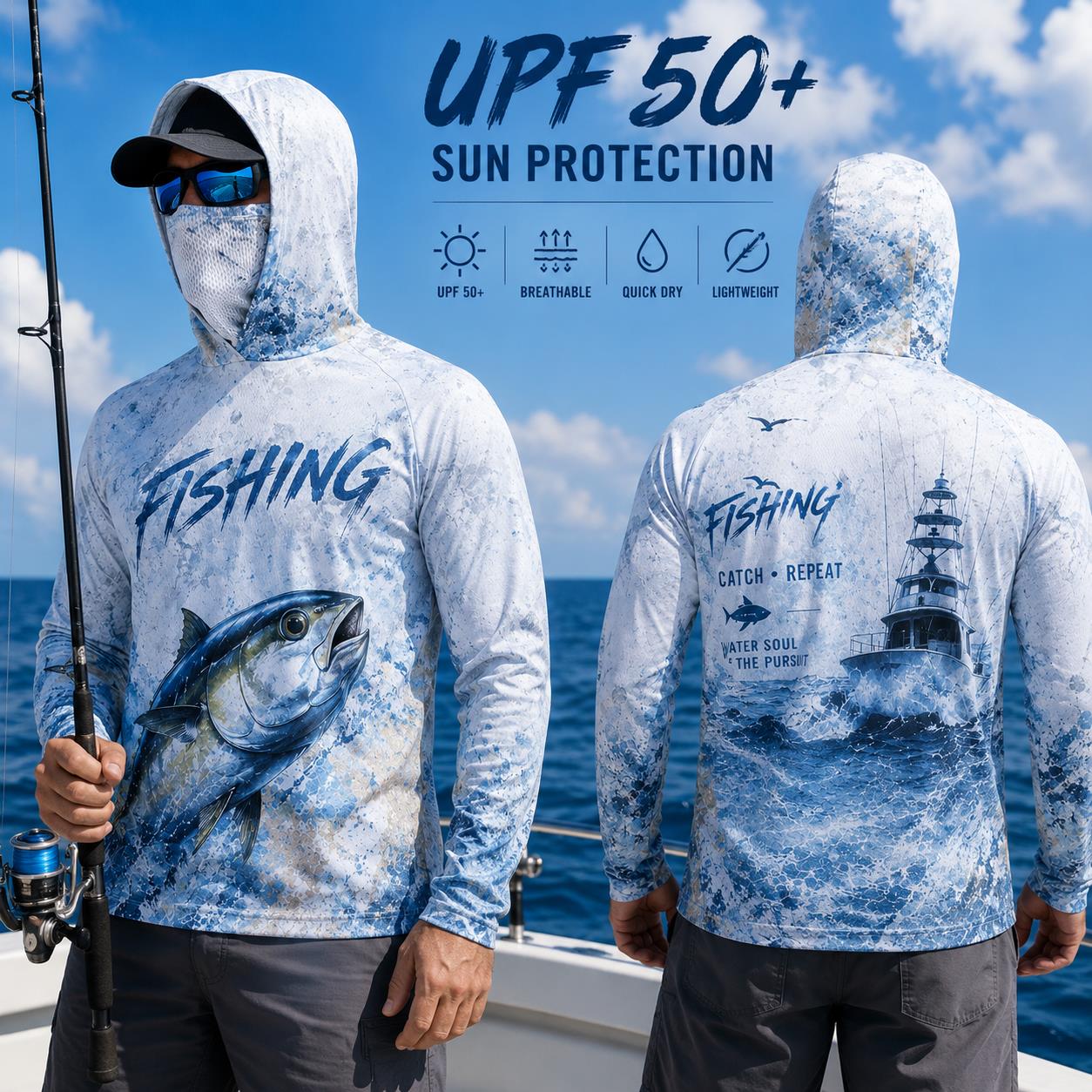 Fishing Hoodie Shirt Men Long  - Fishing Mask Sun Protection avaliação e preço