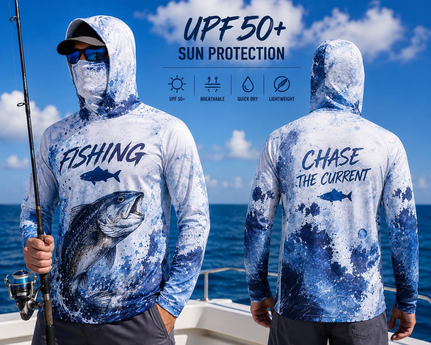 Fishing Hoodie Shirt Men Long  - Fishing Mask Sun Protection avaliação e preço