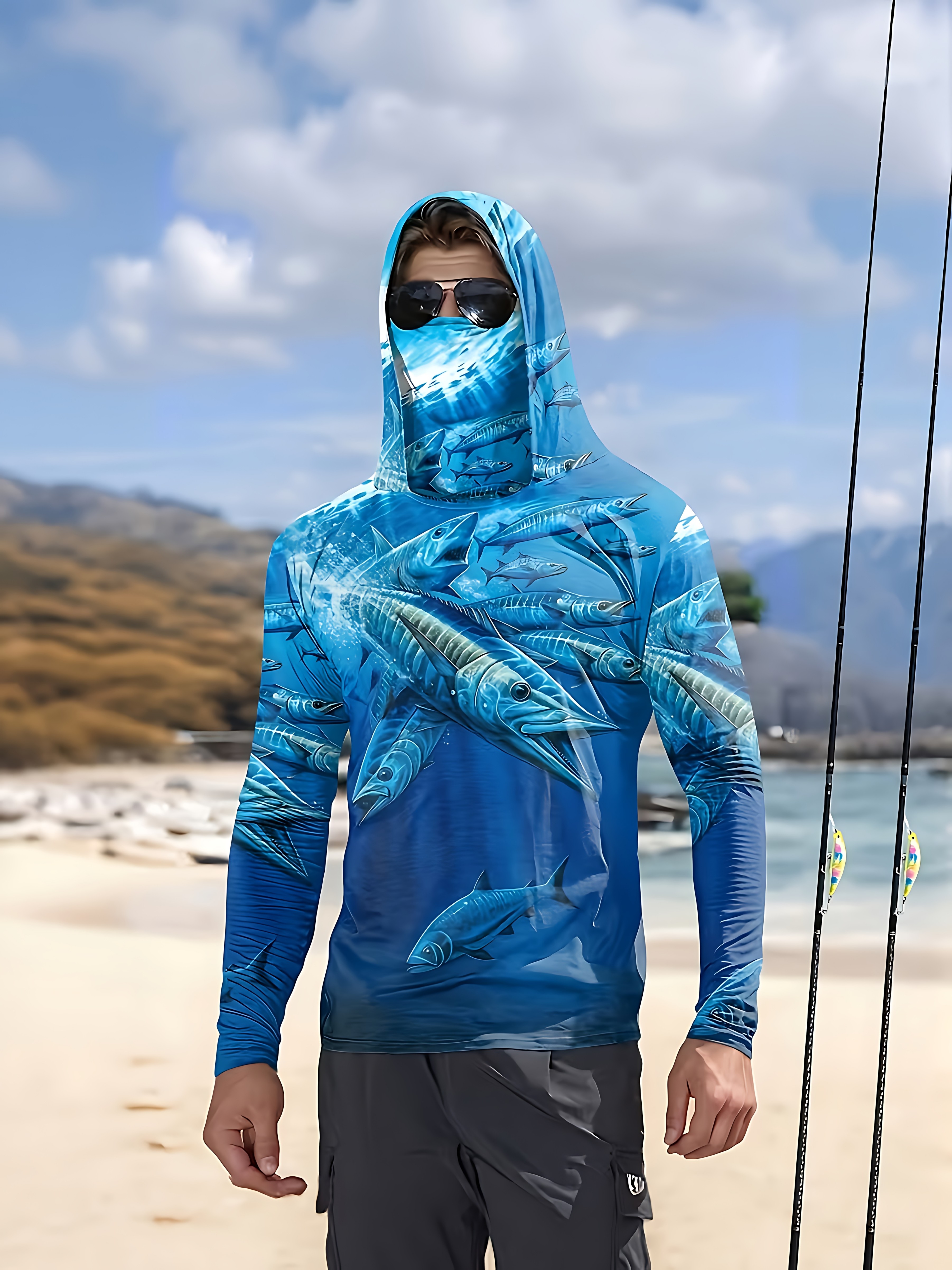 Fishing Shirt Hooded Men Fishi - Fishing Mask Sun Protection avaliação e preço