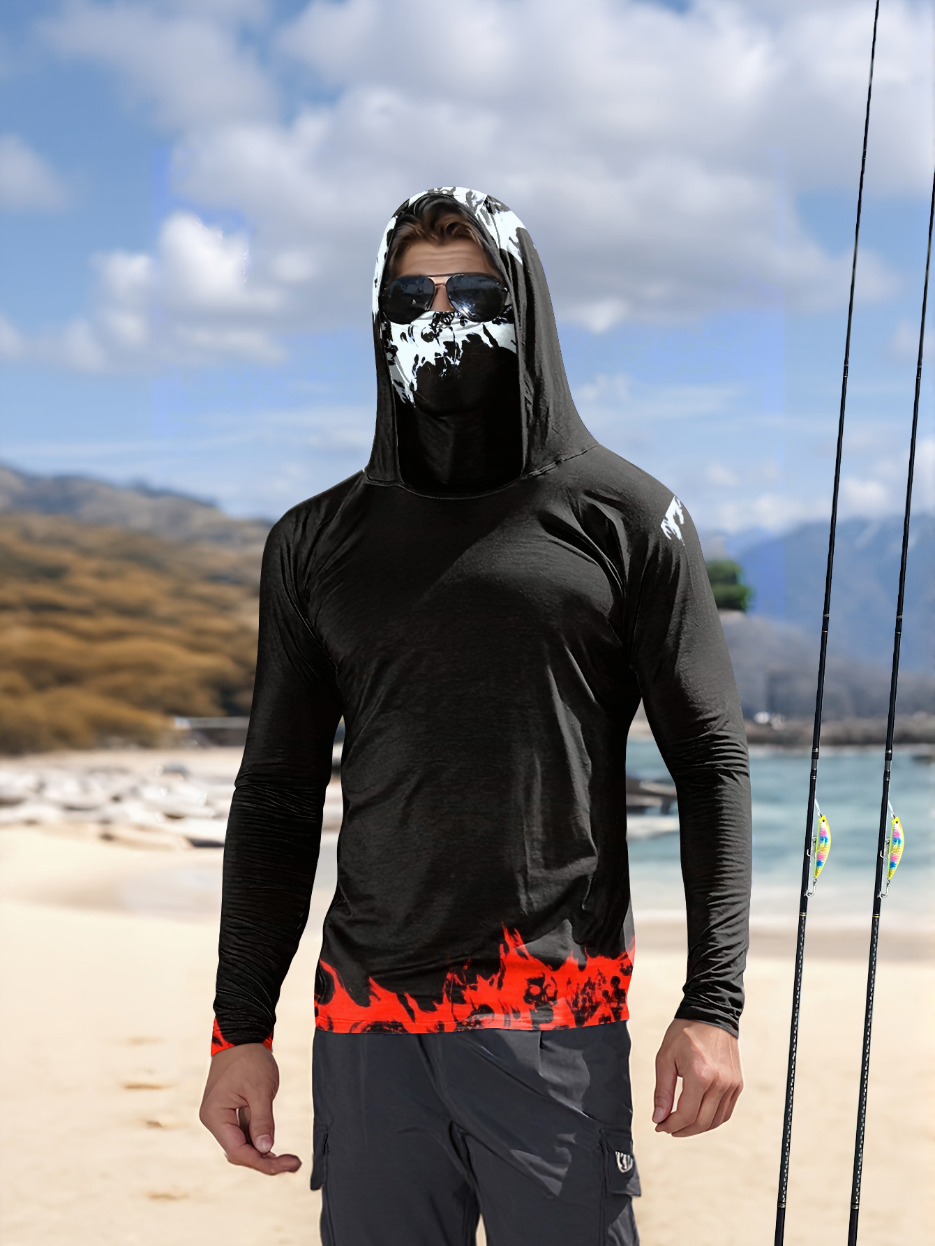 Men Hood Fishing Shirt long sl - Fishing Shirt Uv Protection avaliação e preço
