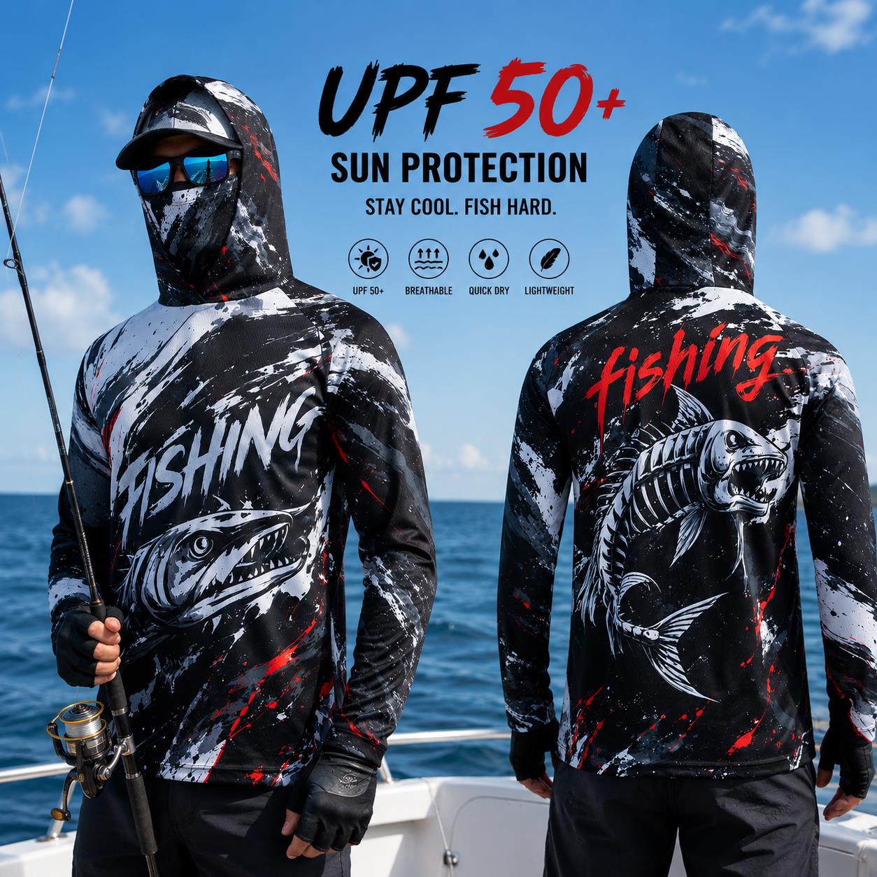 Men's Hooded Fishing Shirt UPF - Fishing Hoodie avaliação e preço