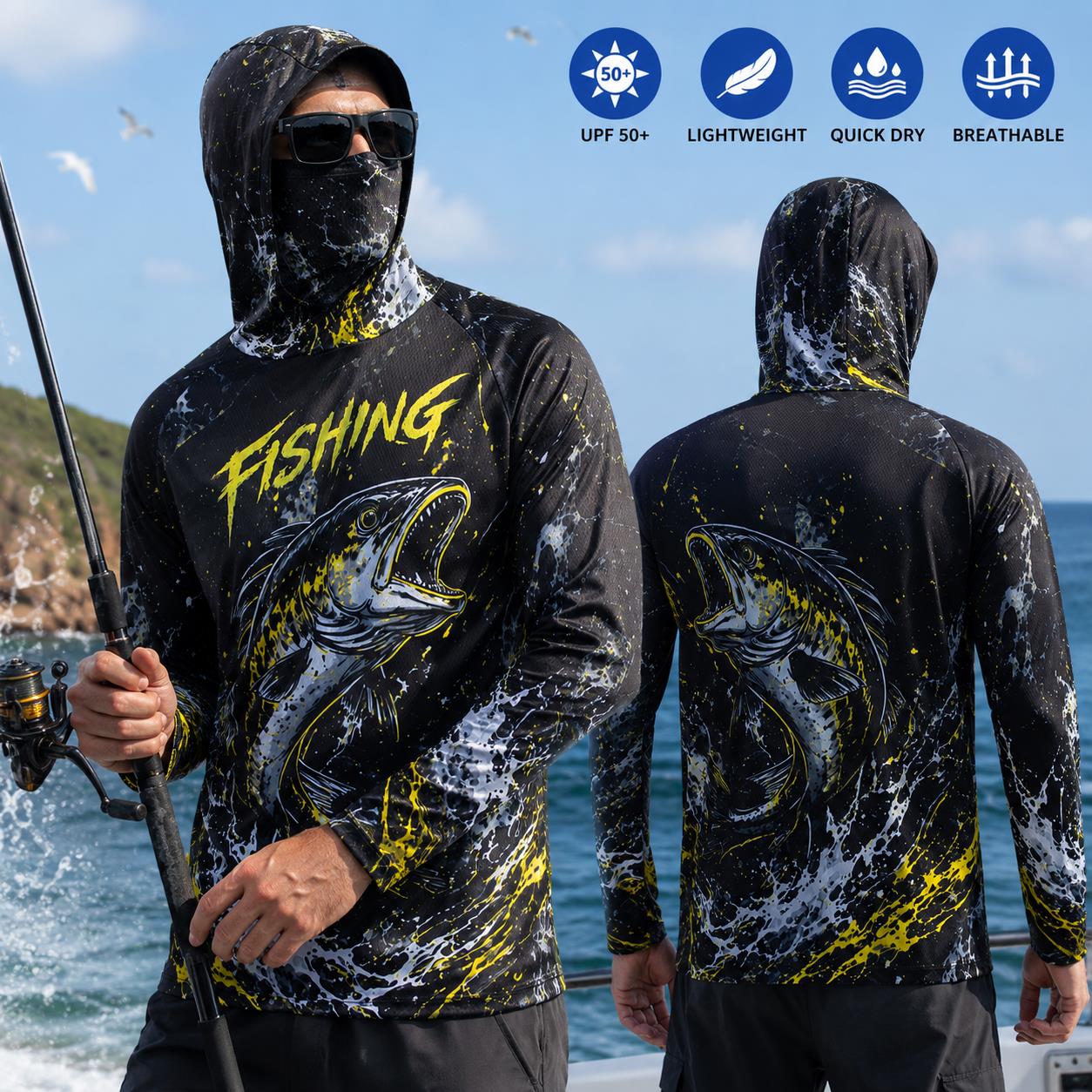 Men's Hooded Fishing Shirt UPF - Fishing Hoodie avaliação e preço