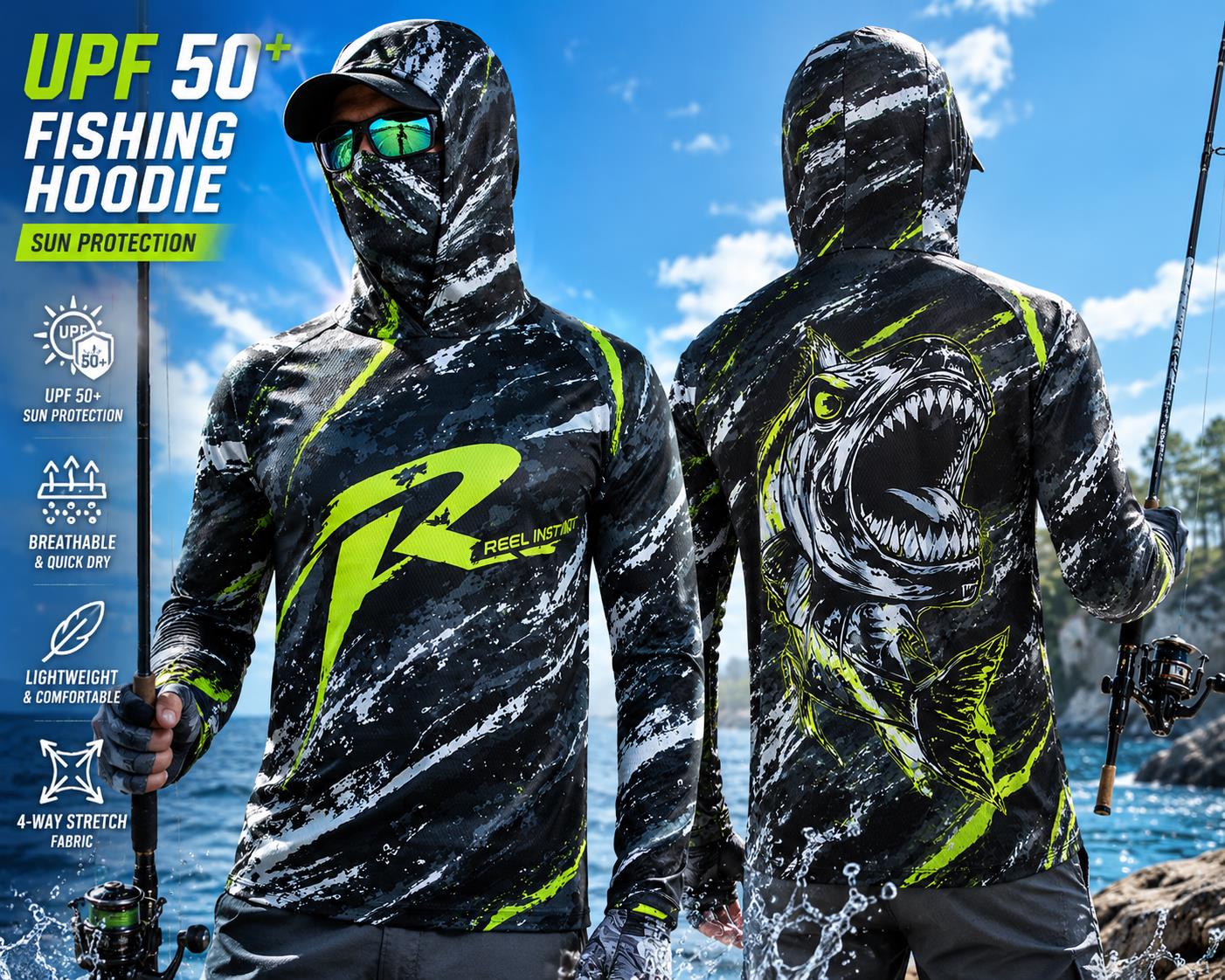 Men's Hooded Fishing Shirt UPF - Fishing Hoodie avaliação e preço