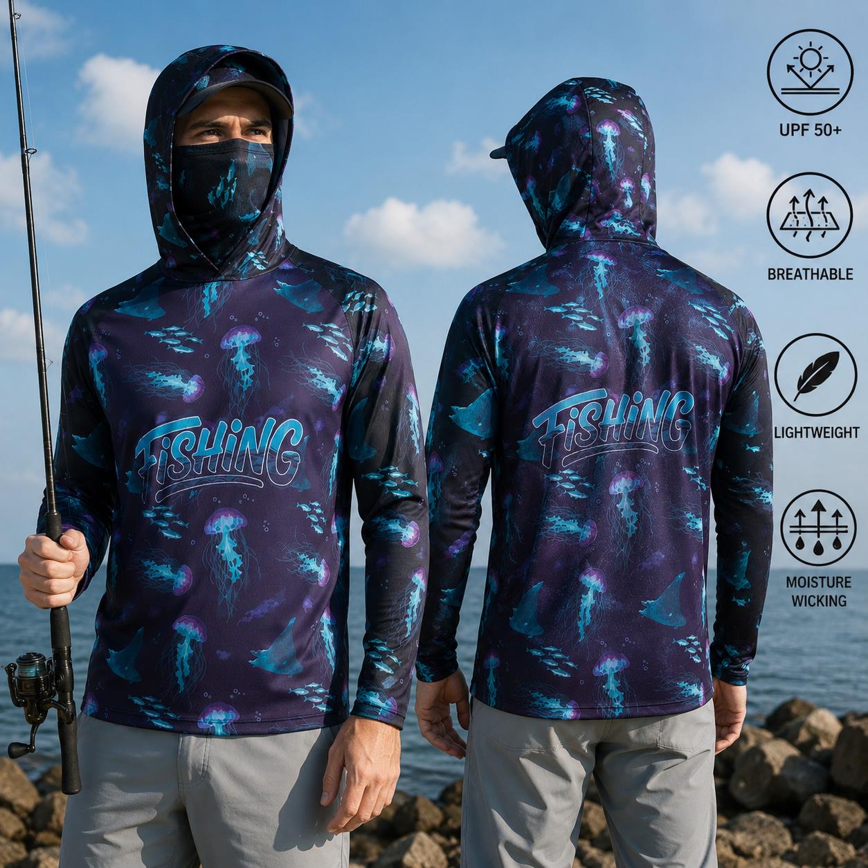 Fishing Shirt Hooded Men Fishi - Fishing Mask Sun Protection avaliação e preço