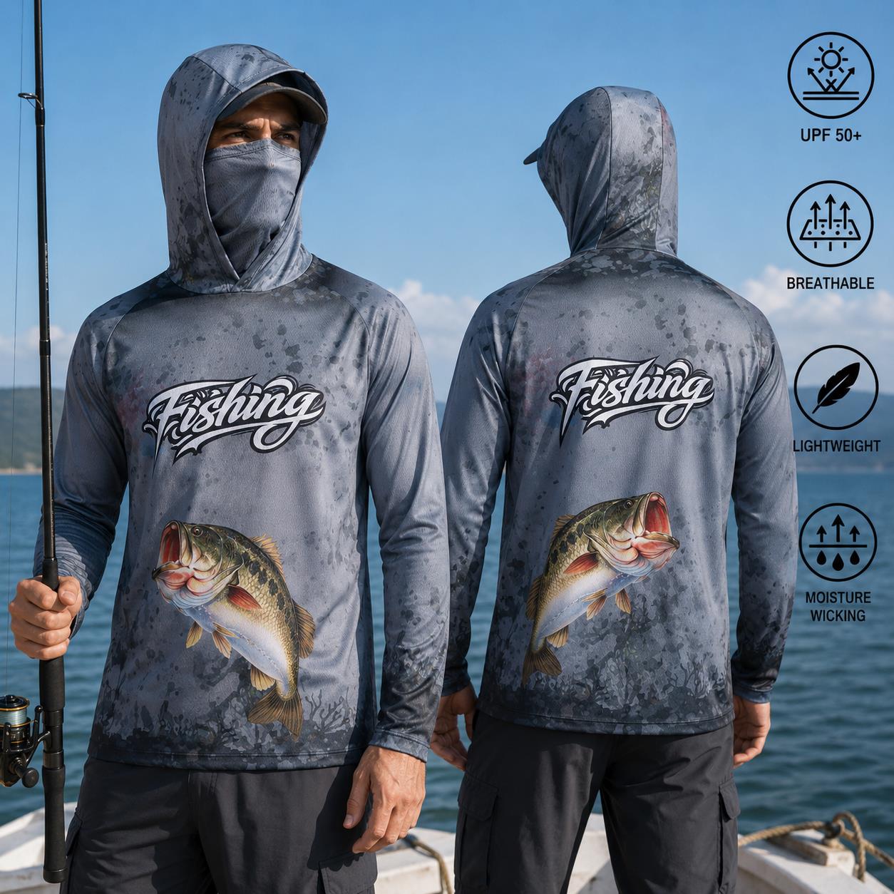 Fishing Shirt Hooded Men Fishi - Fishing Mask Sun Protection avaliação e preço
