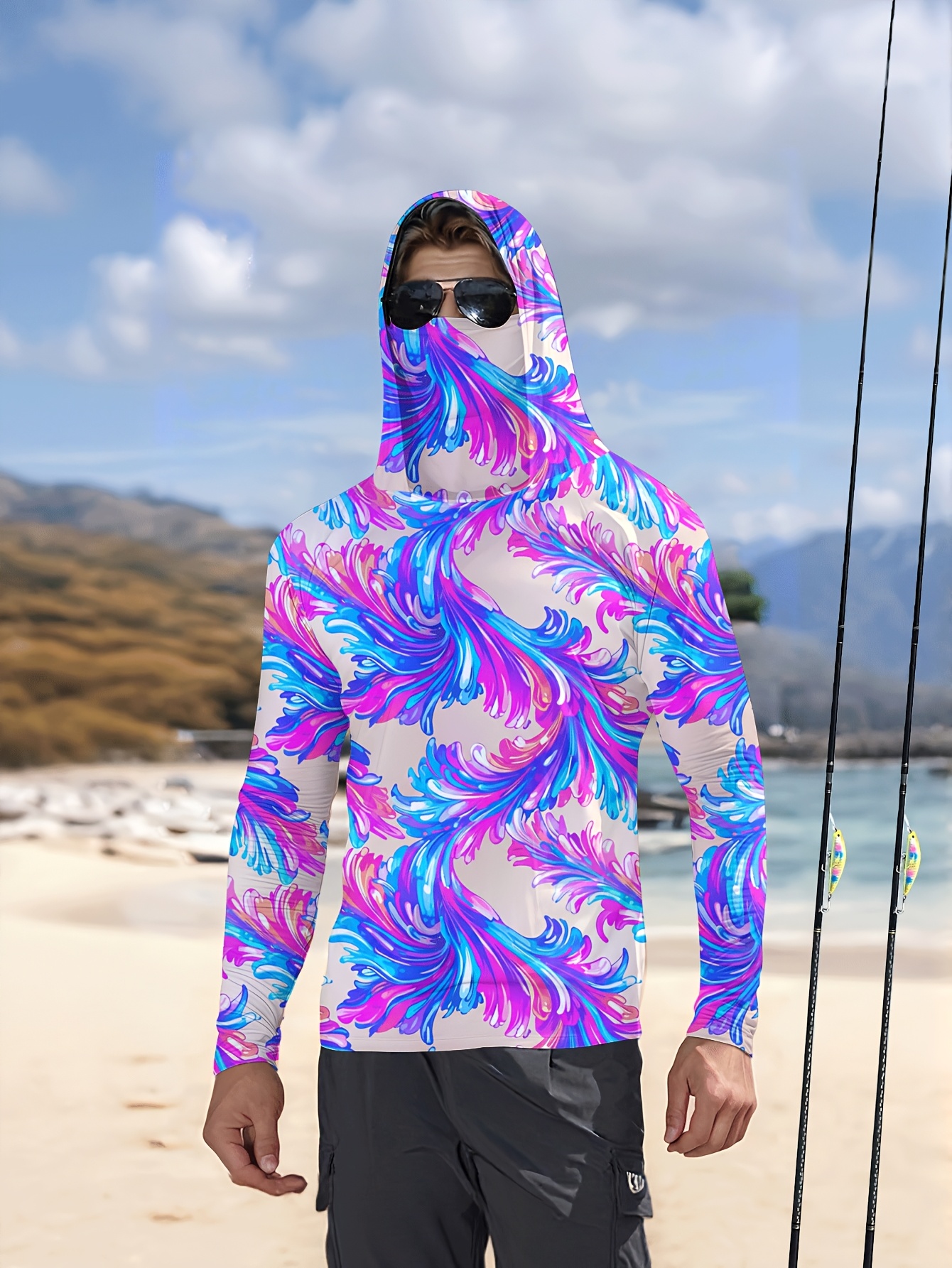 Men Hood Fishing Shirt long sl - Fishing Shirt Uv Protection avaliação e preço
