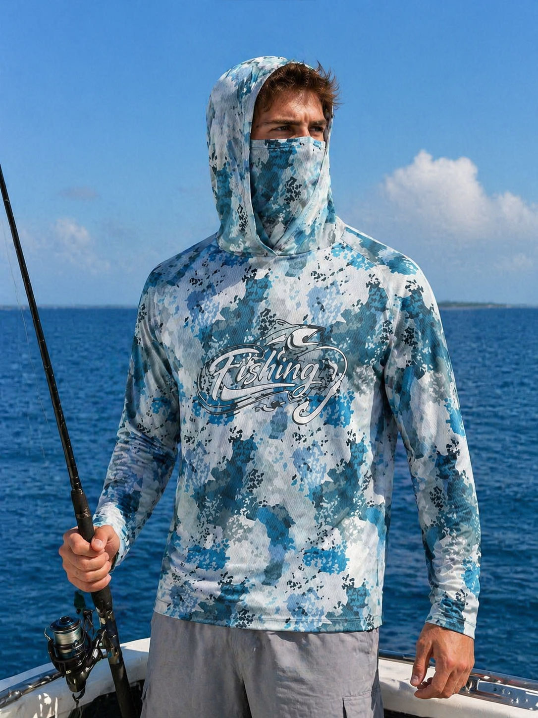 Fishing Shirt Hooded Men Fishi - Fishing Mask Sun Protection avaliação e preço