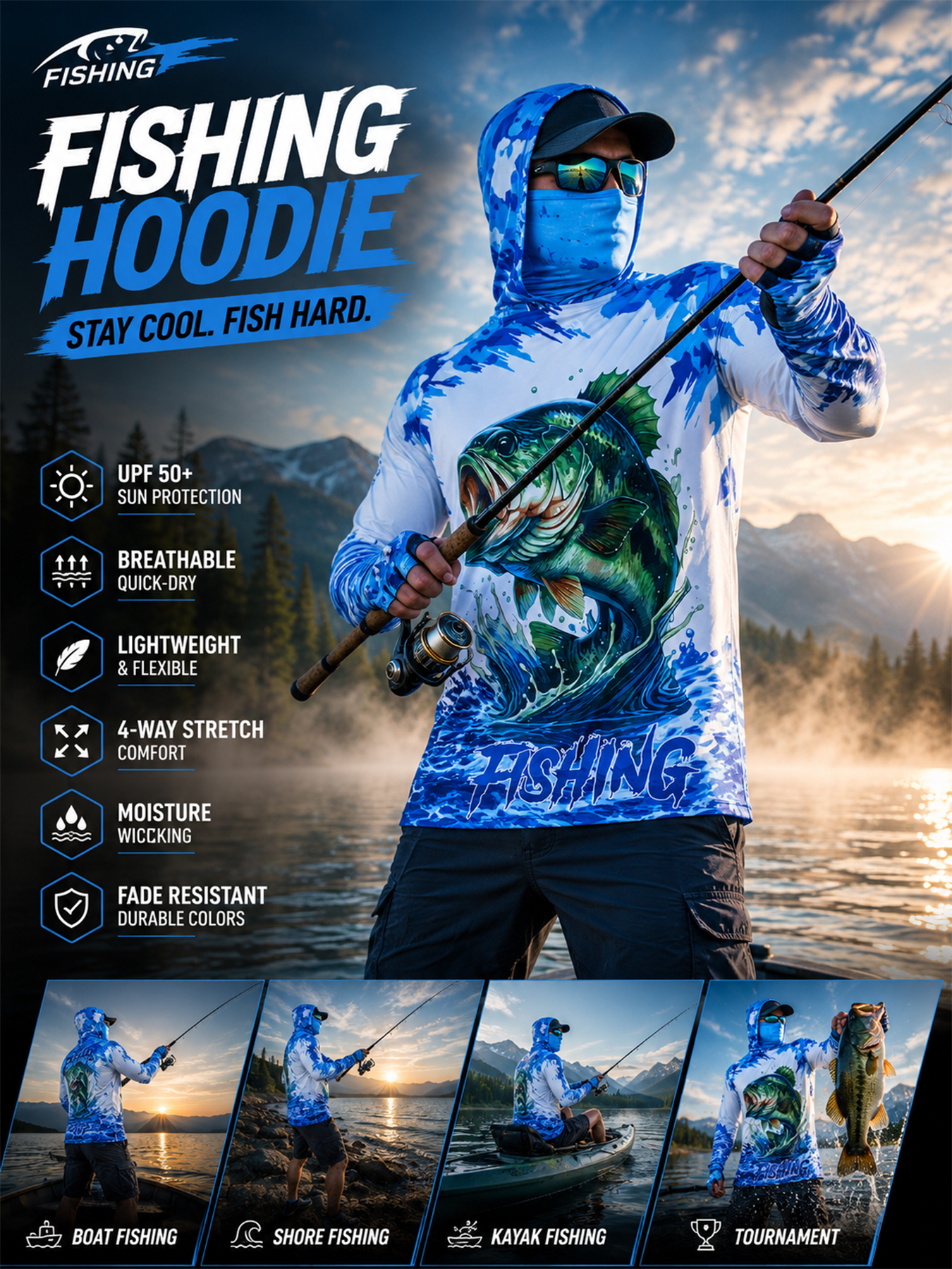 Fishing Hooded Shirt Upf 50 Fi - Fishing Shirt Uv Protection avaliação e preço