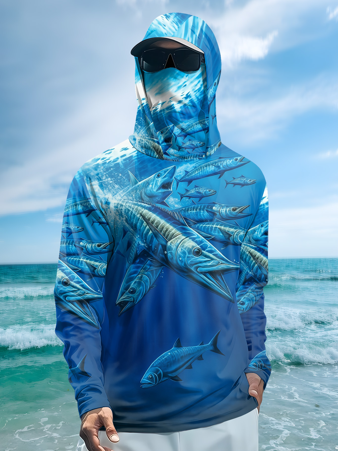 Men Hood Fishing Shirt long sl - Fishing Shirt Uv Protection avaliação e preço