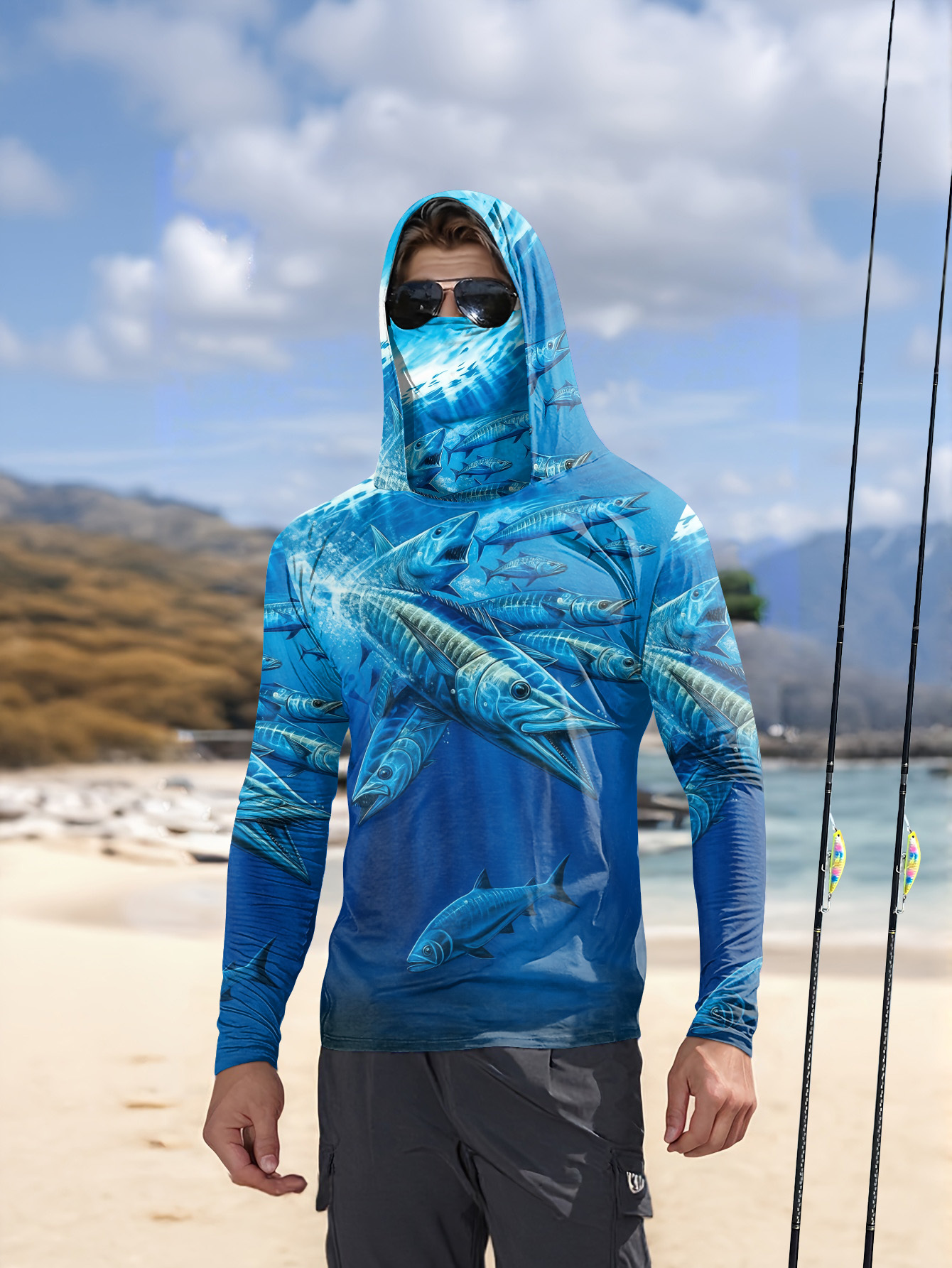 Men Hood Fishing Shirt long sl - Fishing Shirt Uv Protection avaliação e preço