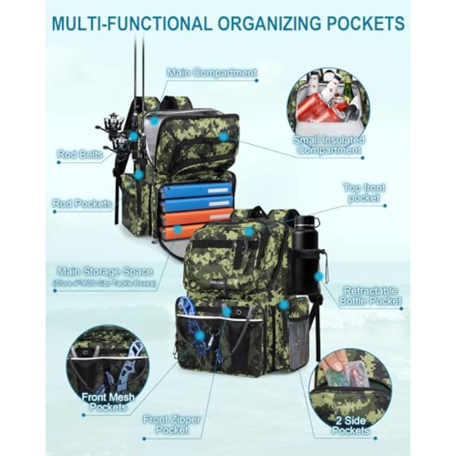 Fishing Backpack with Rod Hold - Fishing Backpack avaliação e preço